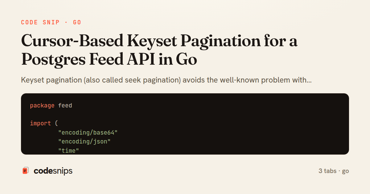 Cursor-Based Keyset Pagination for a Postgres Feed API in Go — share card