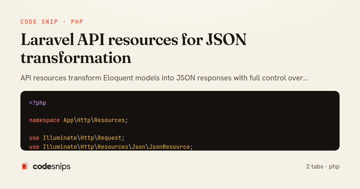 Laravel API resources for JSON transformation — share card