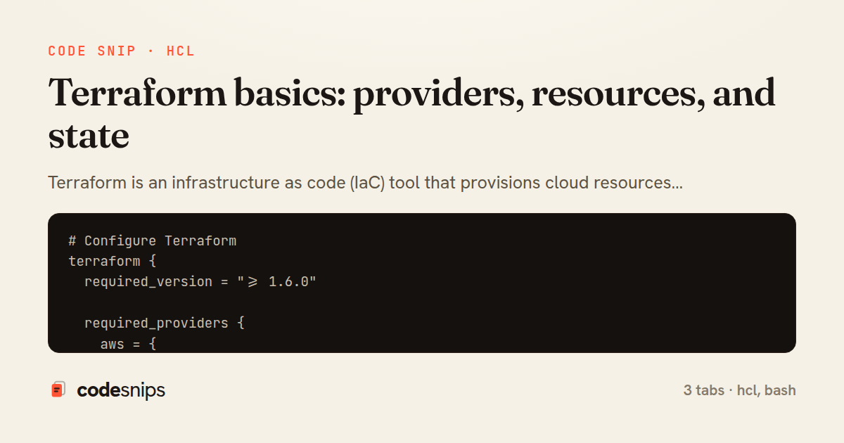 Terraform basics: providers, resources, and state — share card
