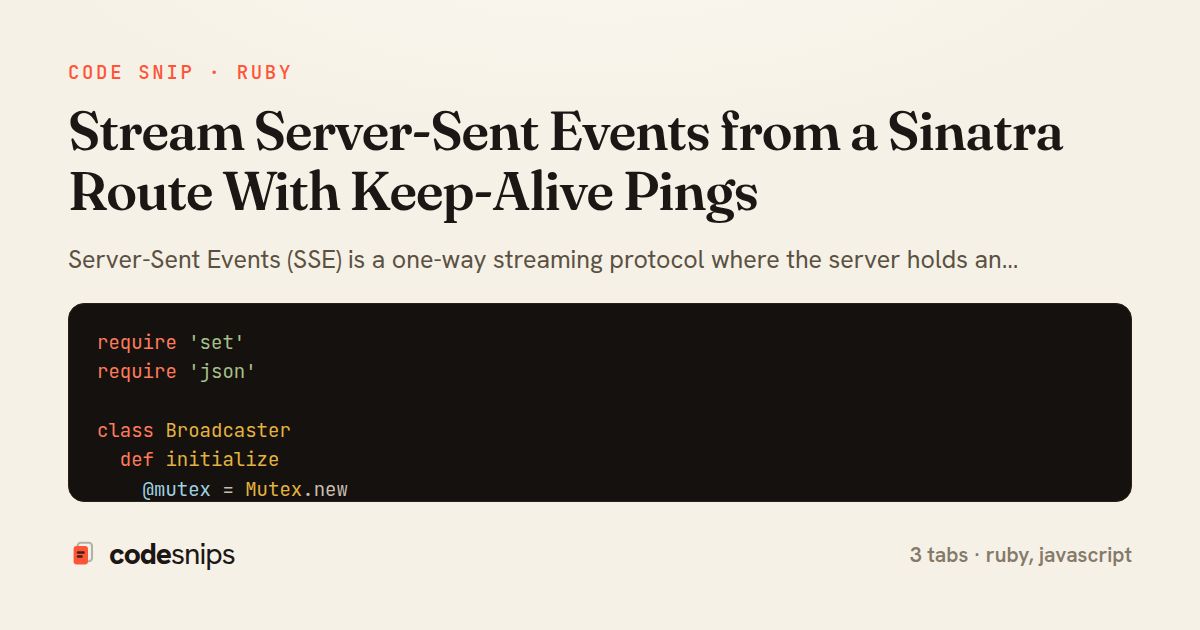 Stream Server-Sent Events from a Sinatra Route With Keep-Alive Pings — share card