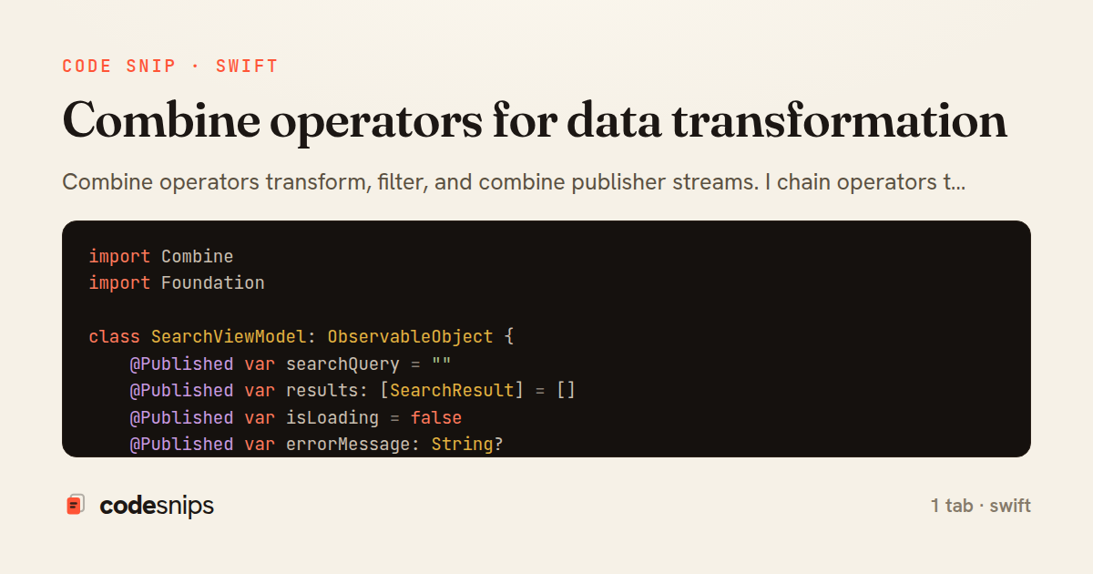 Combine operators for data transformation — share card