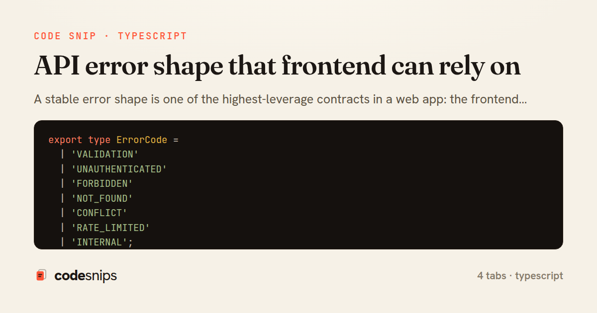 API error shape that frontend can rely on — share card
