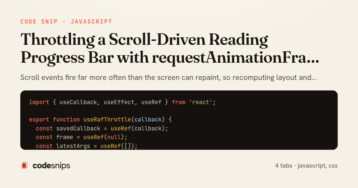 Throttling a Scroll-Driven Reading Progress Bar with requestAnimationFrame in React — share card