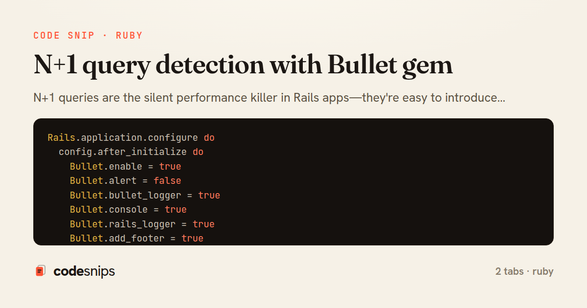 N+1 query detection with Bullet gem — share card
