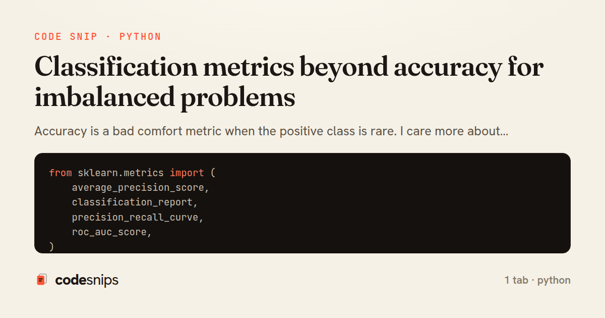 Classification metrics beyond accuracy for imbalanced problems — share card