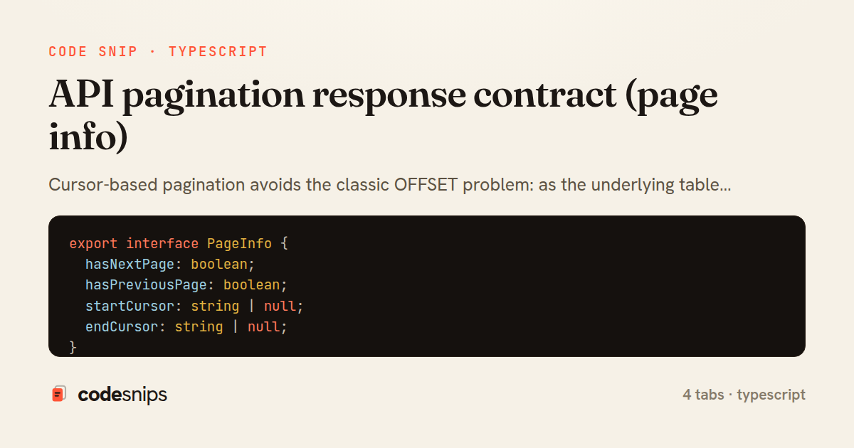 API pagination response contract (page info) — share card