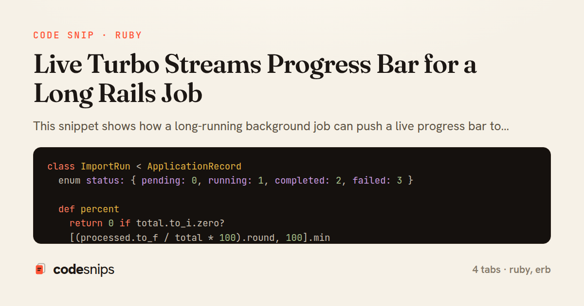 Live Turbo Streams Progress Bar for a Long Rails Job — share card