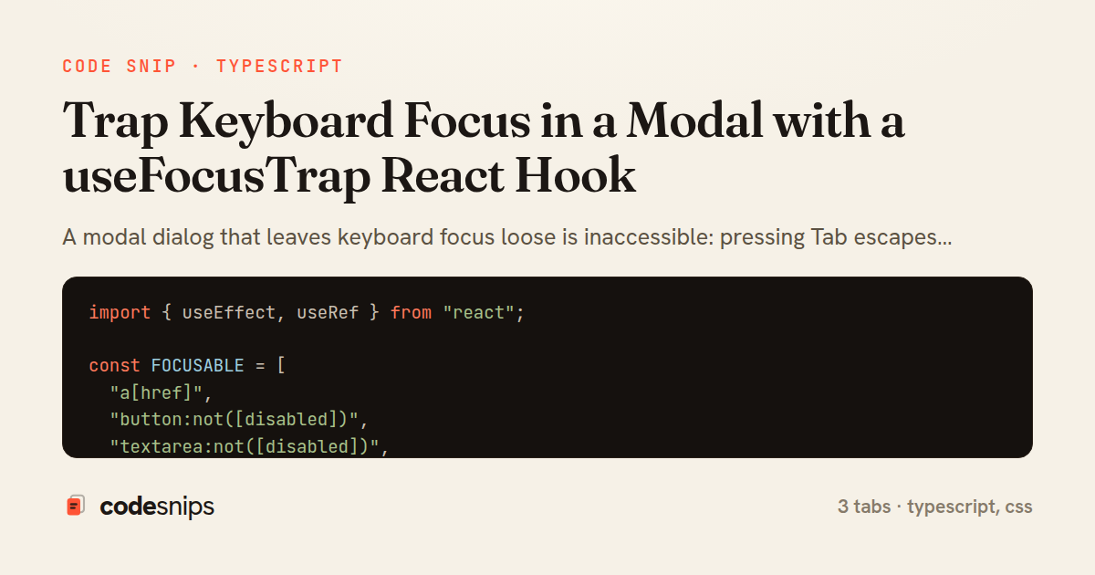 Trap Keyboard Focus in a Modal with a useFocusTrap React Hook — share card