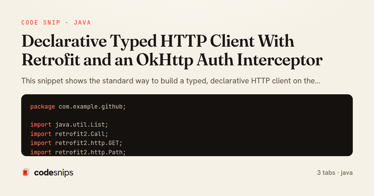 Declarative Typed HTTP Client With Retrofit and an OkHttp Auth Interceptor — share card