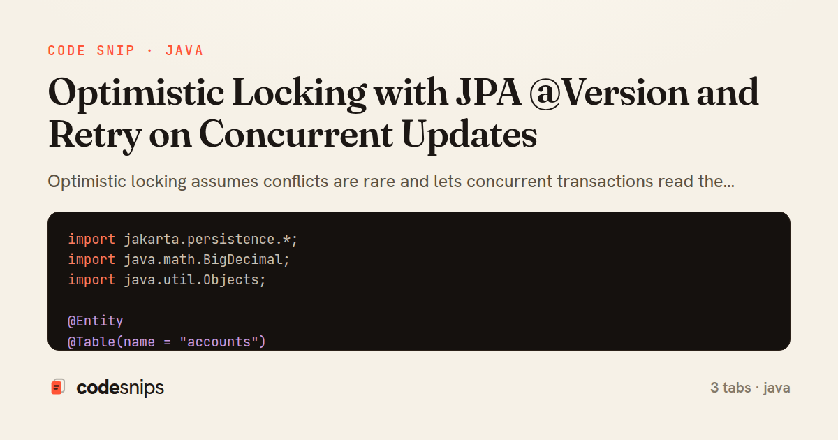 Optimistic Locking with JPA @Version and Retry on Concurrent Updates — share card