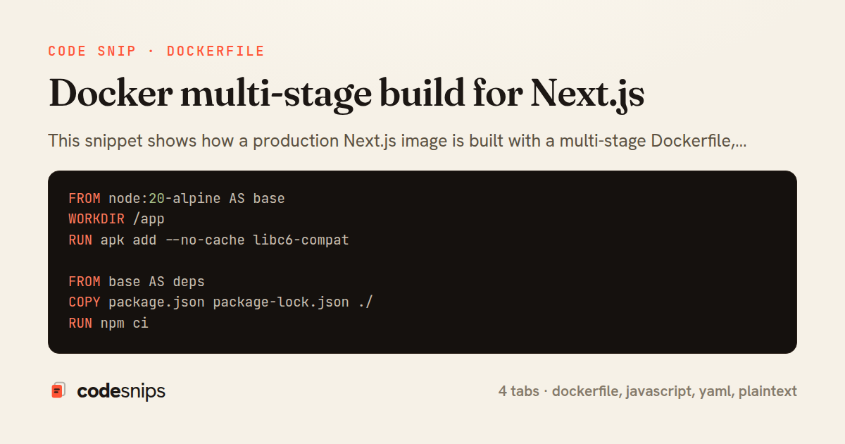 Docker multi-stage build for Next.js — share card