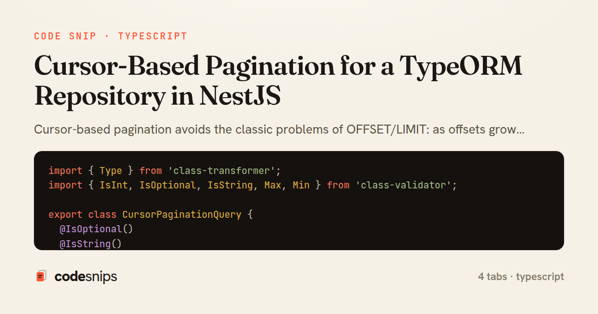 Cursor-Based Pagination for a TypeORM Repository in NestJS — share card