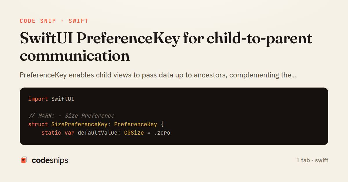 SwiftUI PreferenceKey for child-to-parent communication — share card