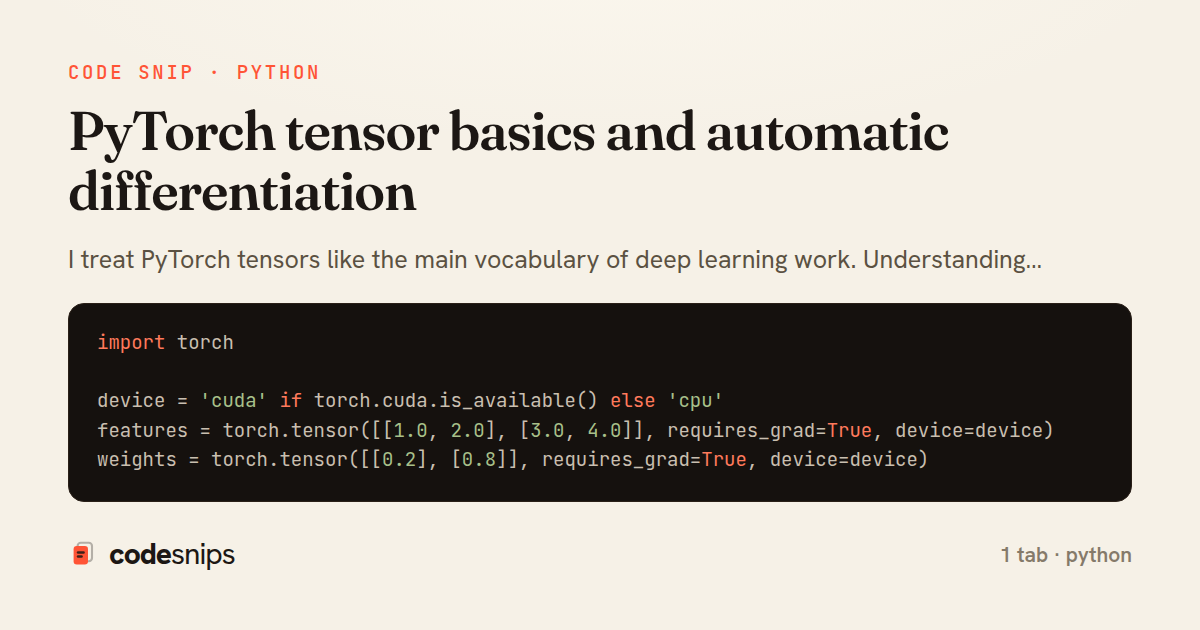PyTorch tensor basics and automatic differentiation — share card