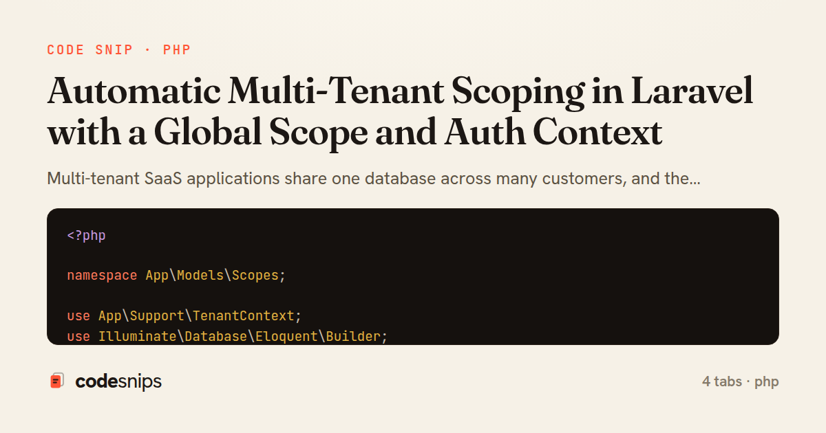 Automatic Multi-Tenant Scoping in Laravel with a Global Scope and Auth Context — share card