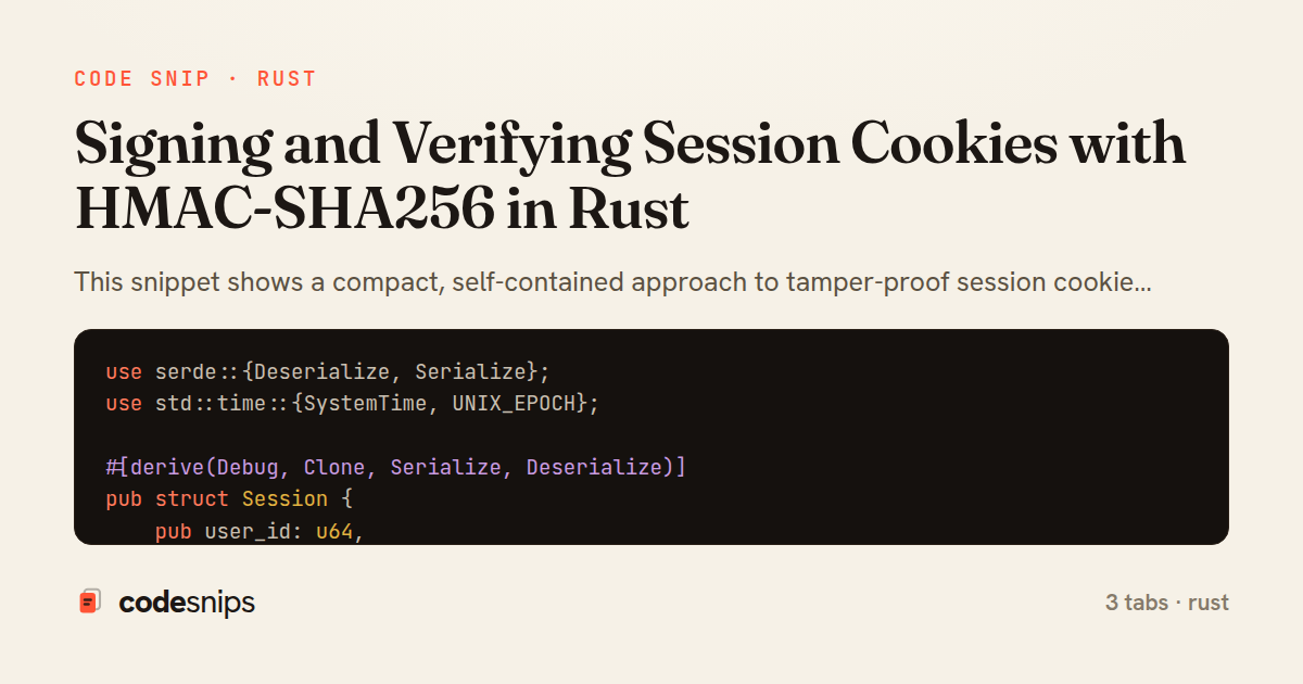 Signing and Verifying Session Cookies with HMAC-SHA256 in Rust — share card
