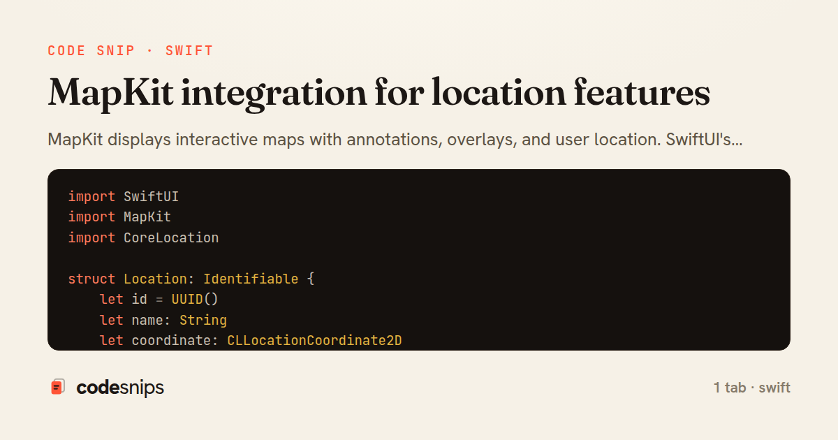 MapKit integration for location features — share card