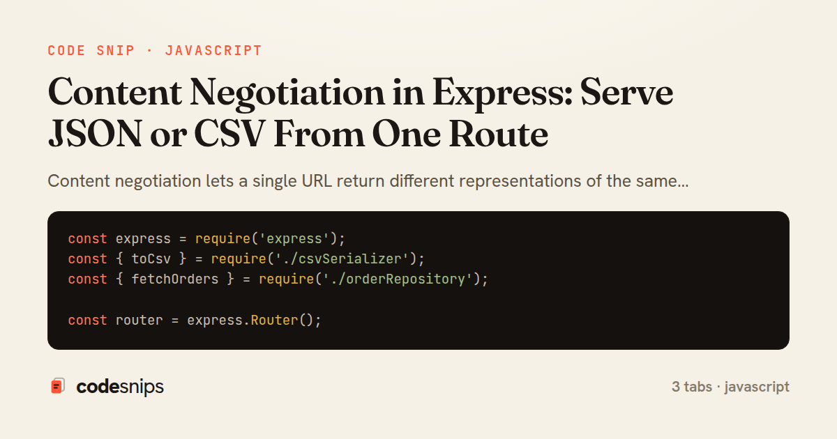 Content Negotiation in Express: Serve JSON or CSV From One Route — share card