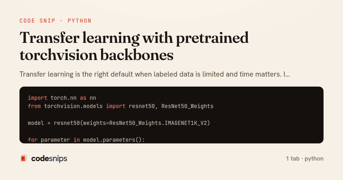 Transfer learning with pretrained torchvision backbones — share card