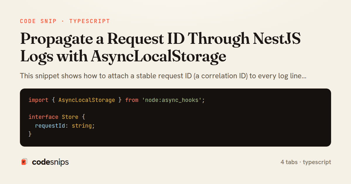 Propagate a Request ID Through NestJS Logs with AsyncLocalStorage — share card
