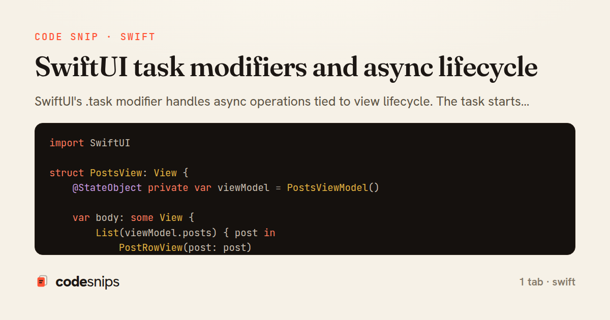 SwiftUI task modifiers and async lifecycle — share card
