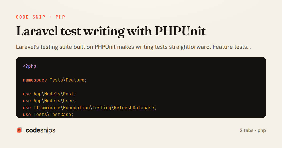 Laravel test writing with PHPUnit — share card