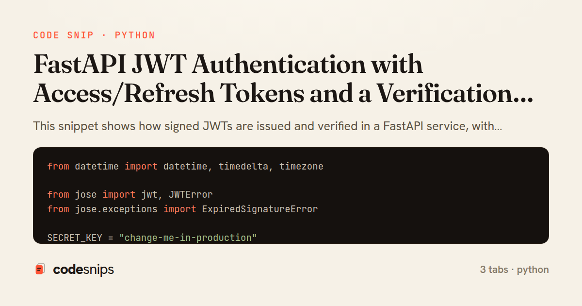 FastAPI JWT Authentication with Access/Refresh Tokens and a Verification Dependency — share card
