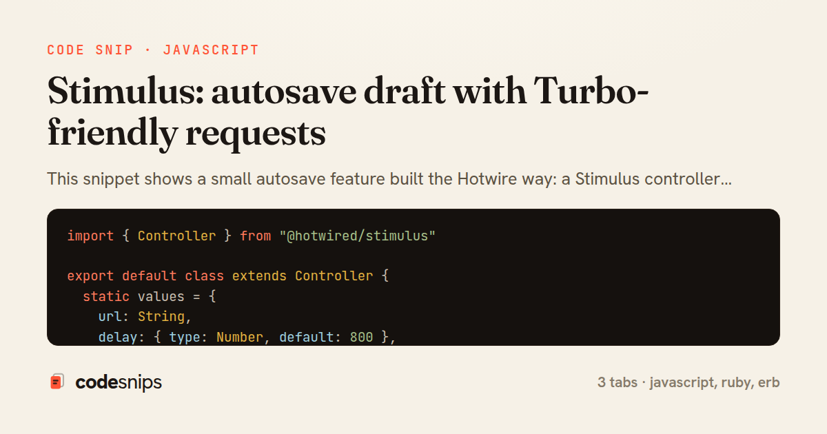 Stimulus: autosave draft with Turbo-friendly requests — share card