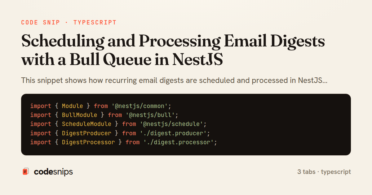 Scheduling and Processing Email Digests with a Bull Queue in NestJS — share card