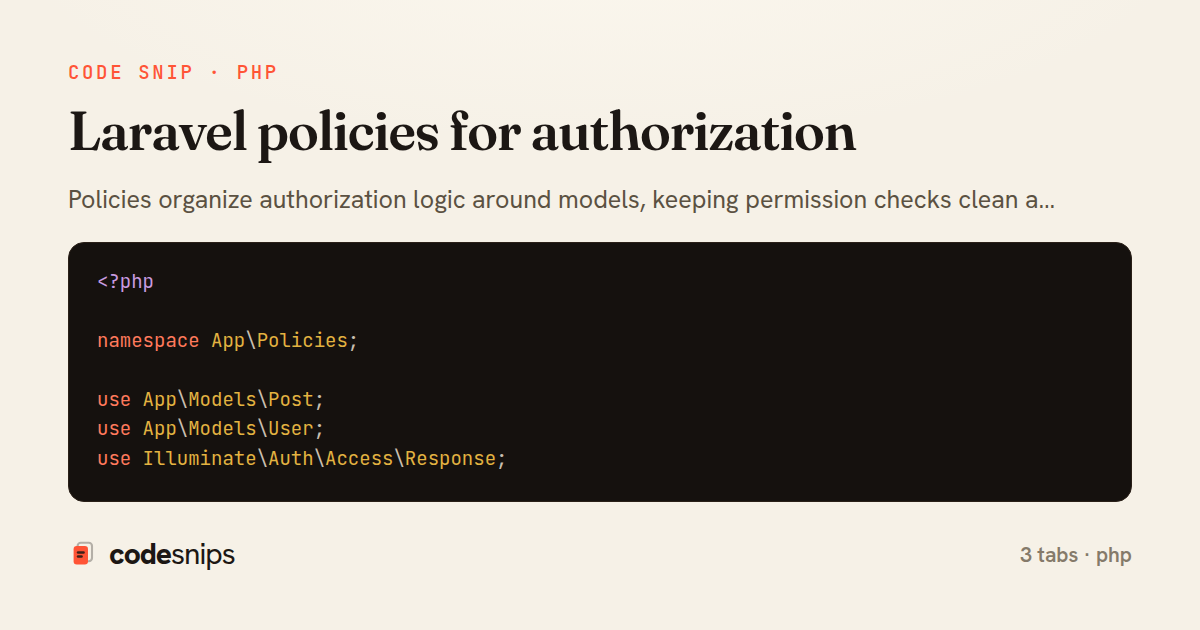 Laravel policies for authorization — share card