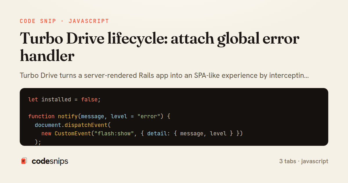Turbo Drive lifecycle: attach global error handler — share card