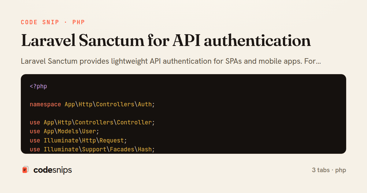 Laravel Sanctum for API authentication — share card