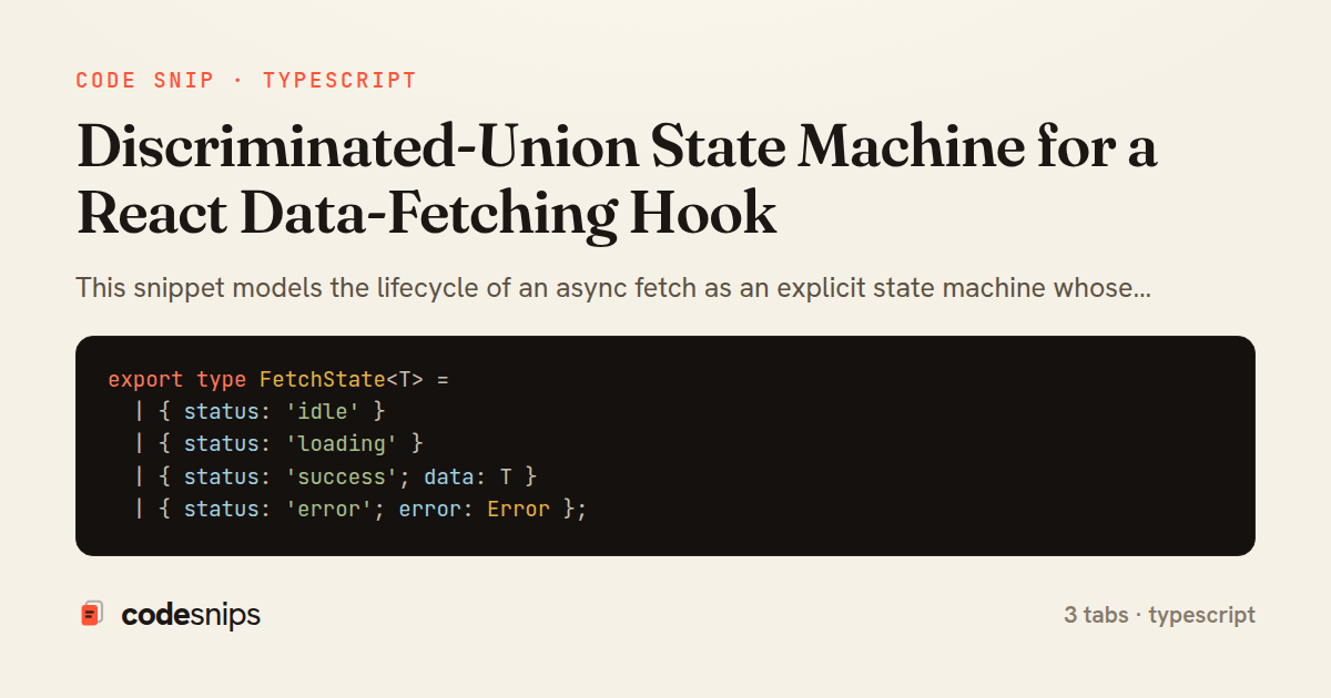 Discriminated-Union State Machine for a React Data-Fetching Hook — share card