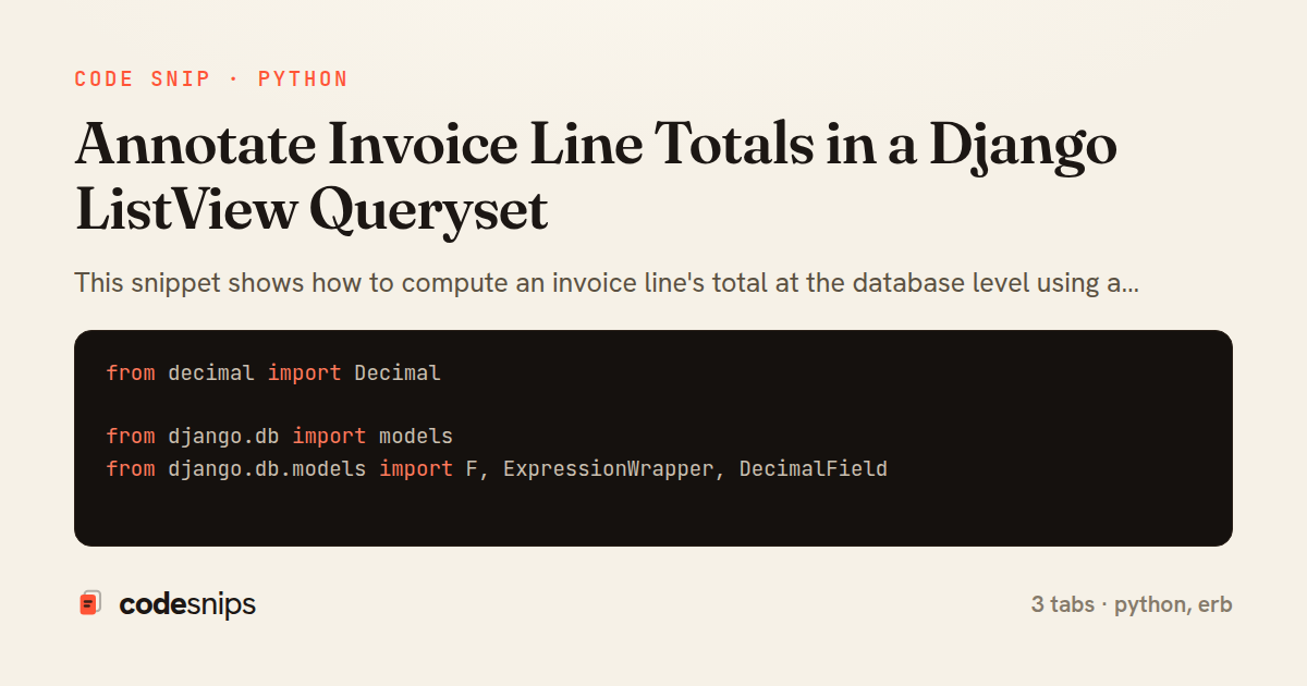 Annotate Invoice Line Totals in a Django ListView Queryset — share card