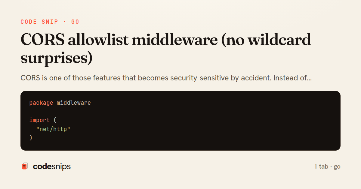 CORS allowlist middleware (no wildcard surprises) — share card