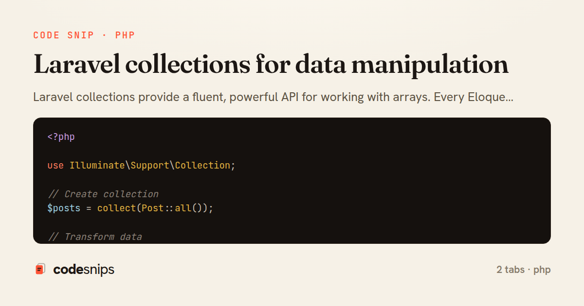Laravel collections for data manipulation — share card