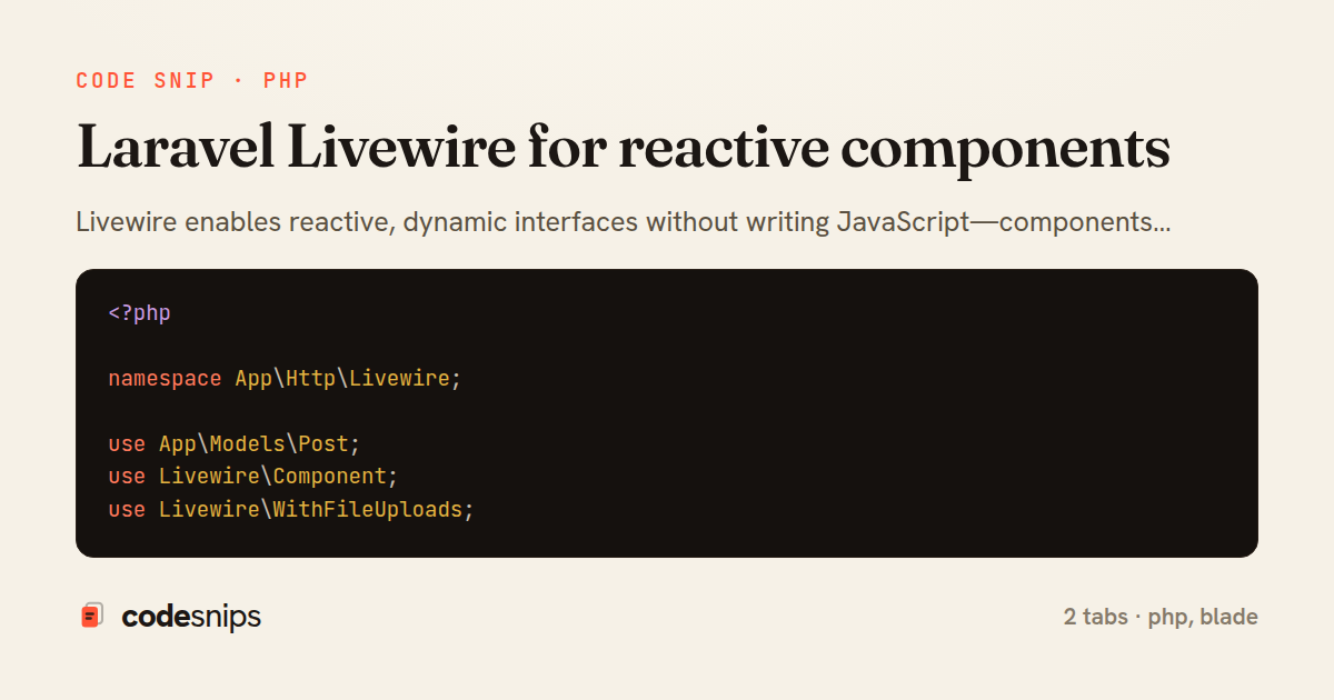 Laravel Livewire for reactive components — share card