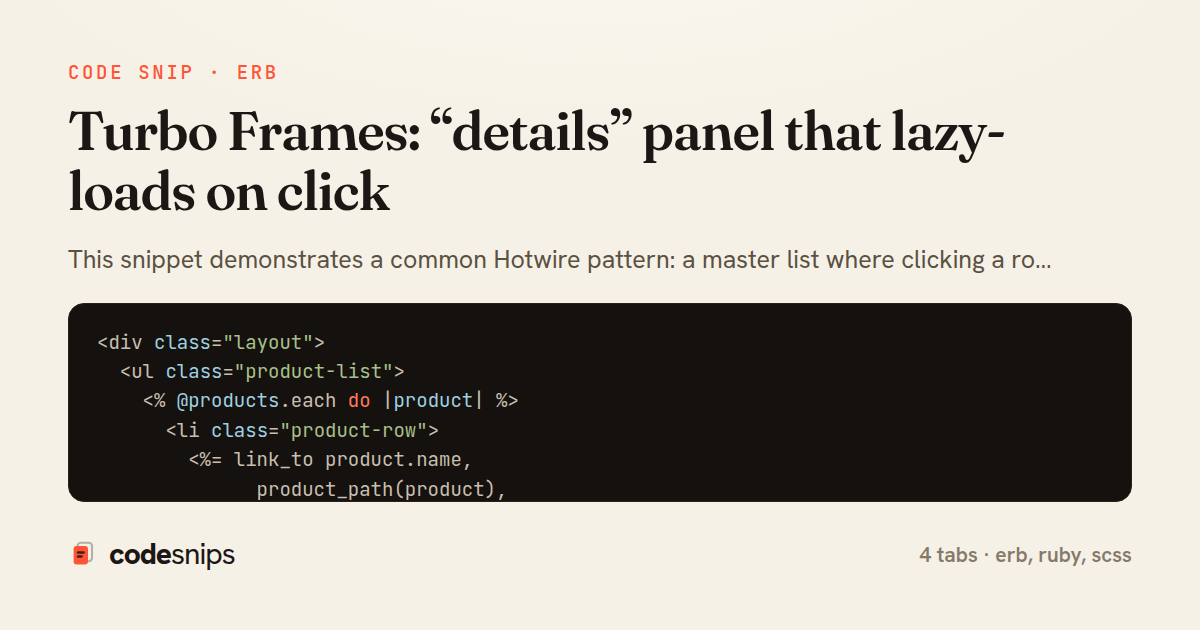 Turbo Frames: “details” panel that lazy-loads on click — share card