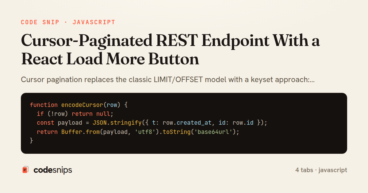 Cursor-Paginated REST Endpoint With a React Load More Button — share card