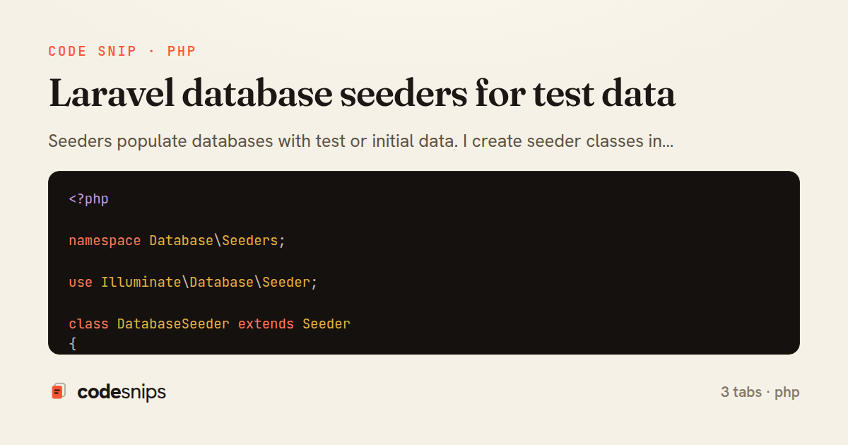 Laravel database seeders for test data — share card