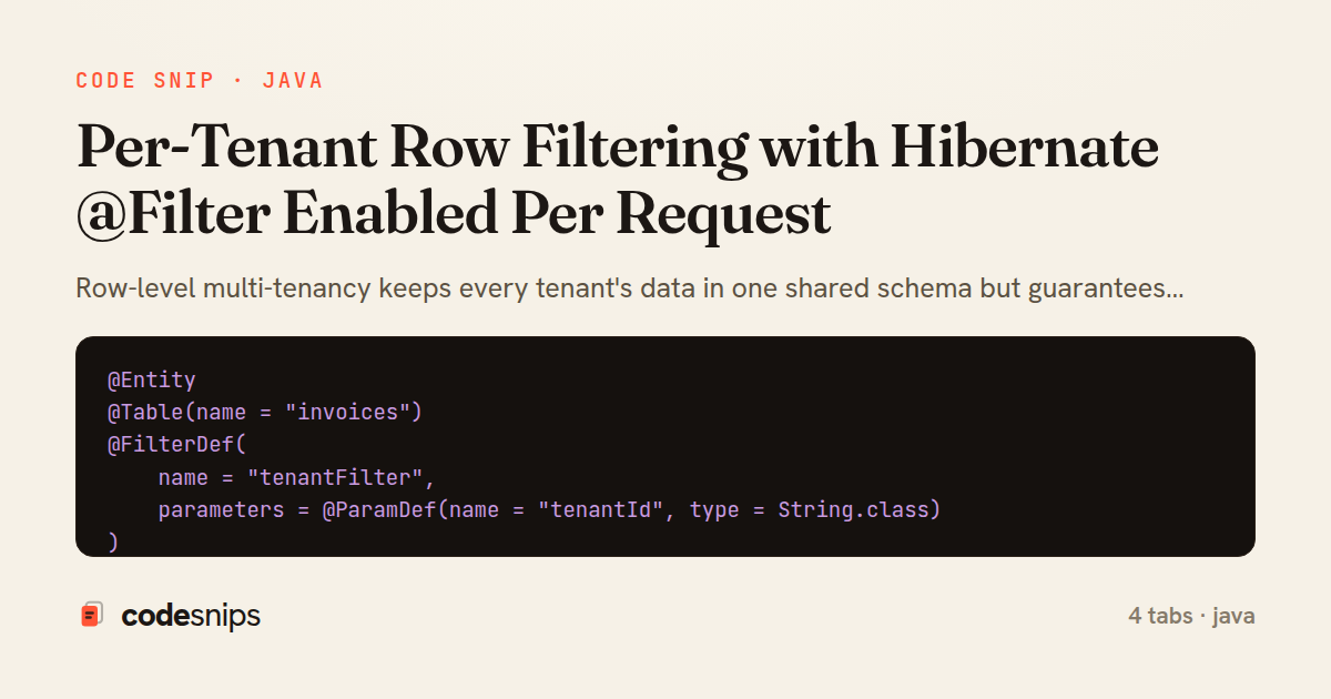 Per-Tenant Row Filtering with Hibernate @Filter Enabled Per Request — share card