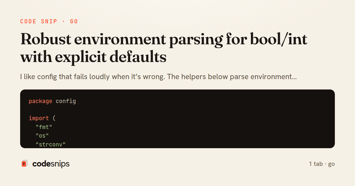 Robust environment parsing for bool/int with explicit defaults — share card