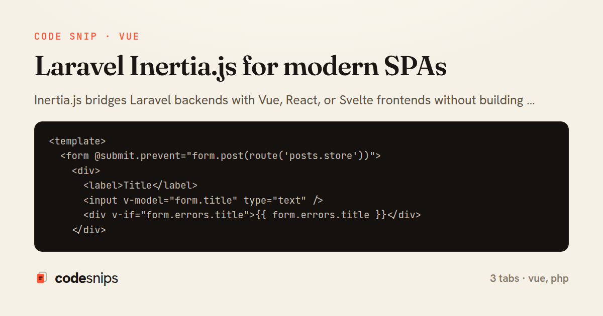 Laravel Inertia.js for modern SPAs — share card