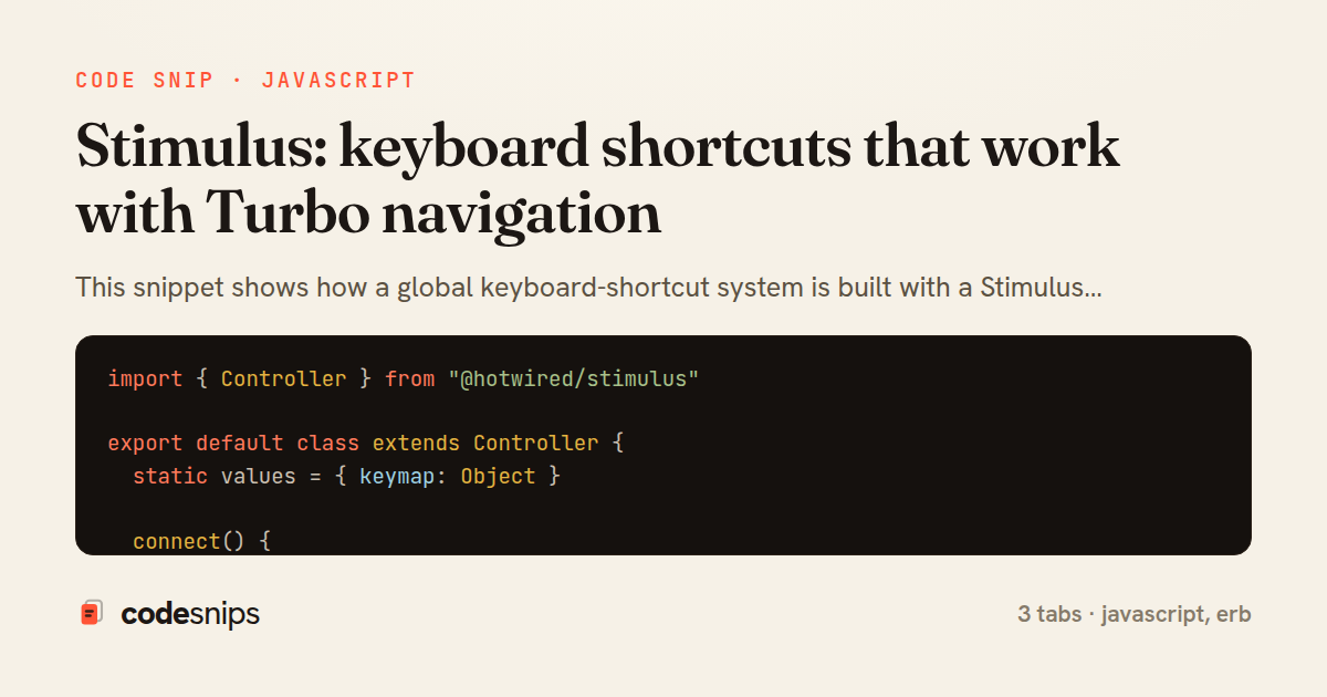 Stimulus: keyboard shortcuts that work with Turbo navigation — share card