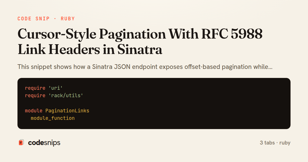 Cursor-Style Pagination With RFC 5988 Link Headers in Sinatra — share card