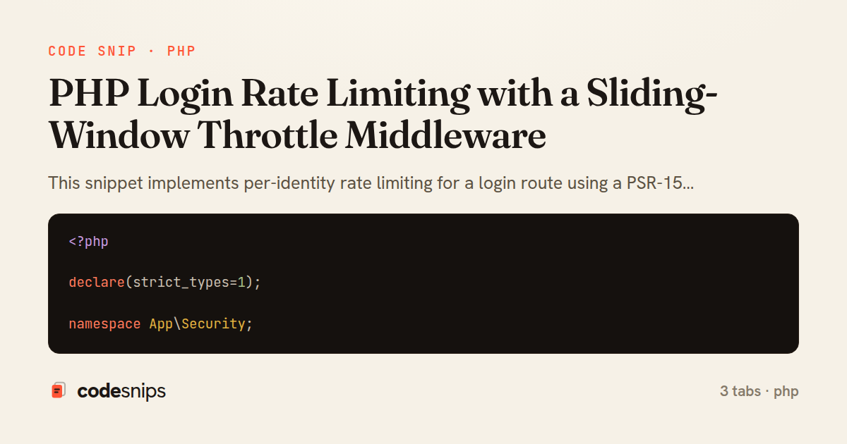 PHP Login Rate Limiting with a Sliding-Window Throttle Middleware — share card