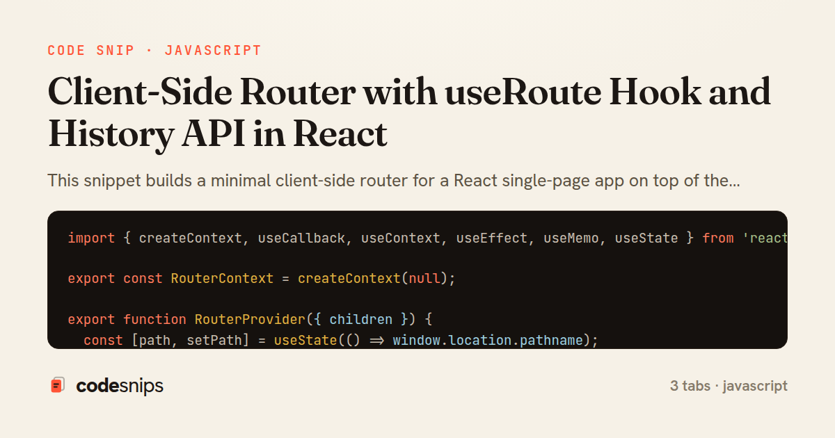 Client-Side Router with useRoute Hook and History API in React — share card