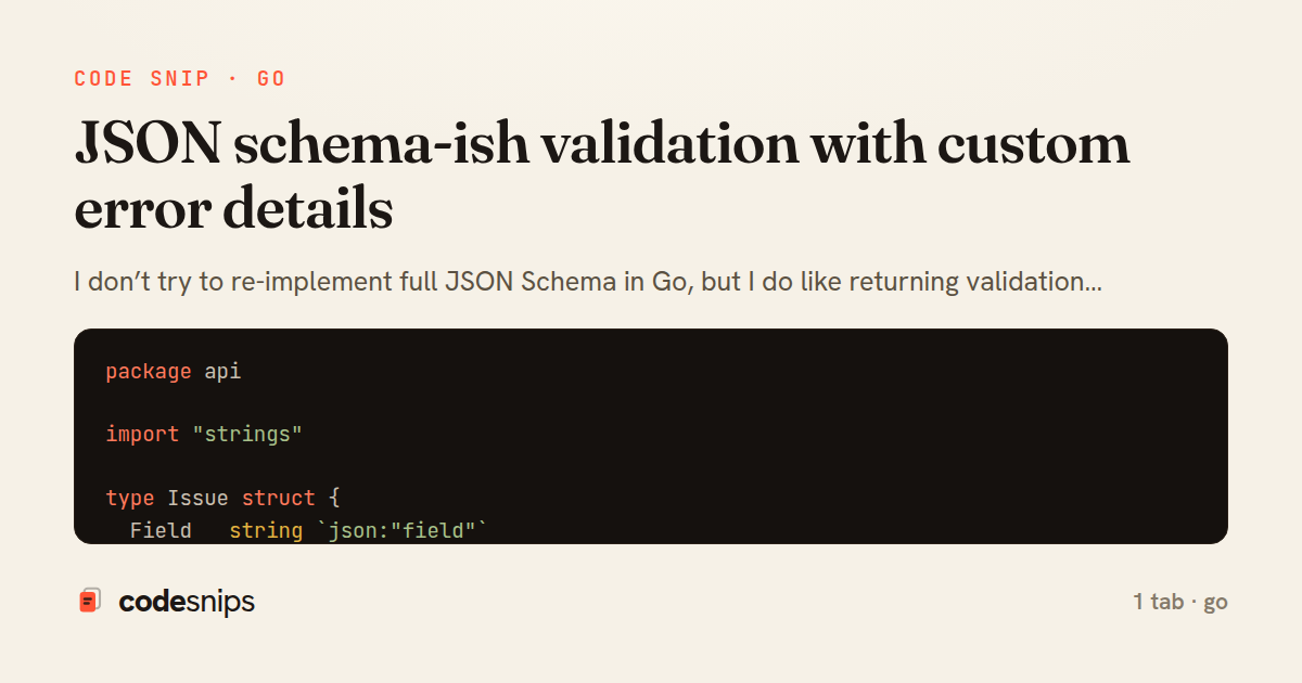 JSON schema-ish validation with custom error details — share card