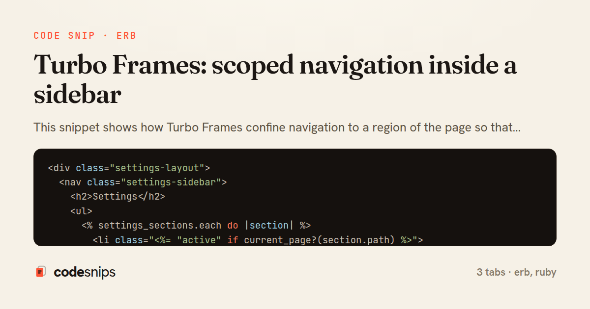 Turbo Frames: scoped navigation inside a sidebar — share card