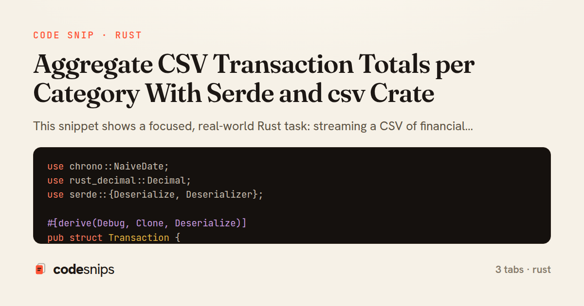 Aggregate CSV Transaction Totals per Category With Serde and csv Crate — share card
